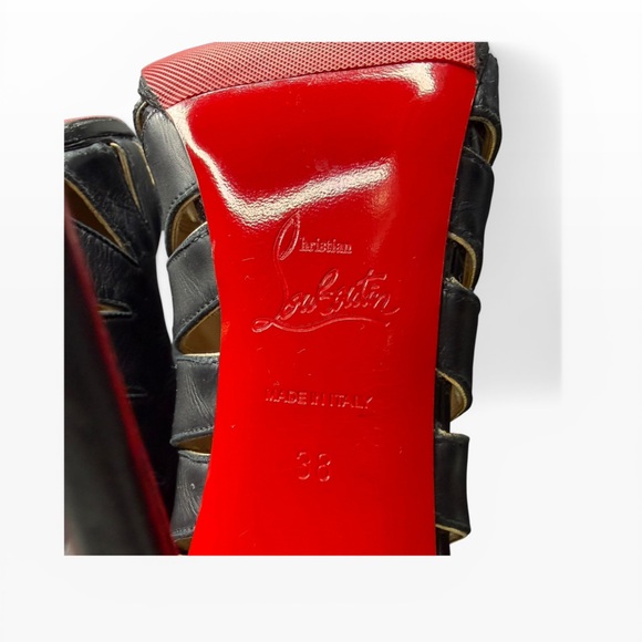 Christian Louboutin Black Leather Cutout Heeled Boots Size 38 - Picture 7 of 11